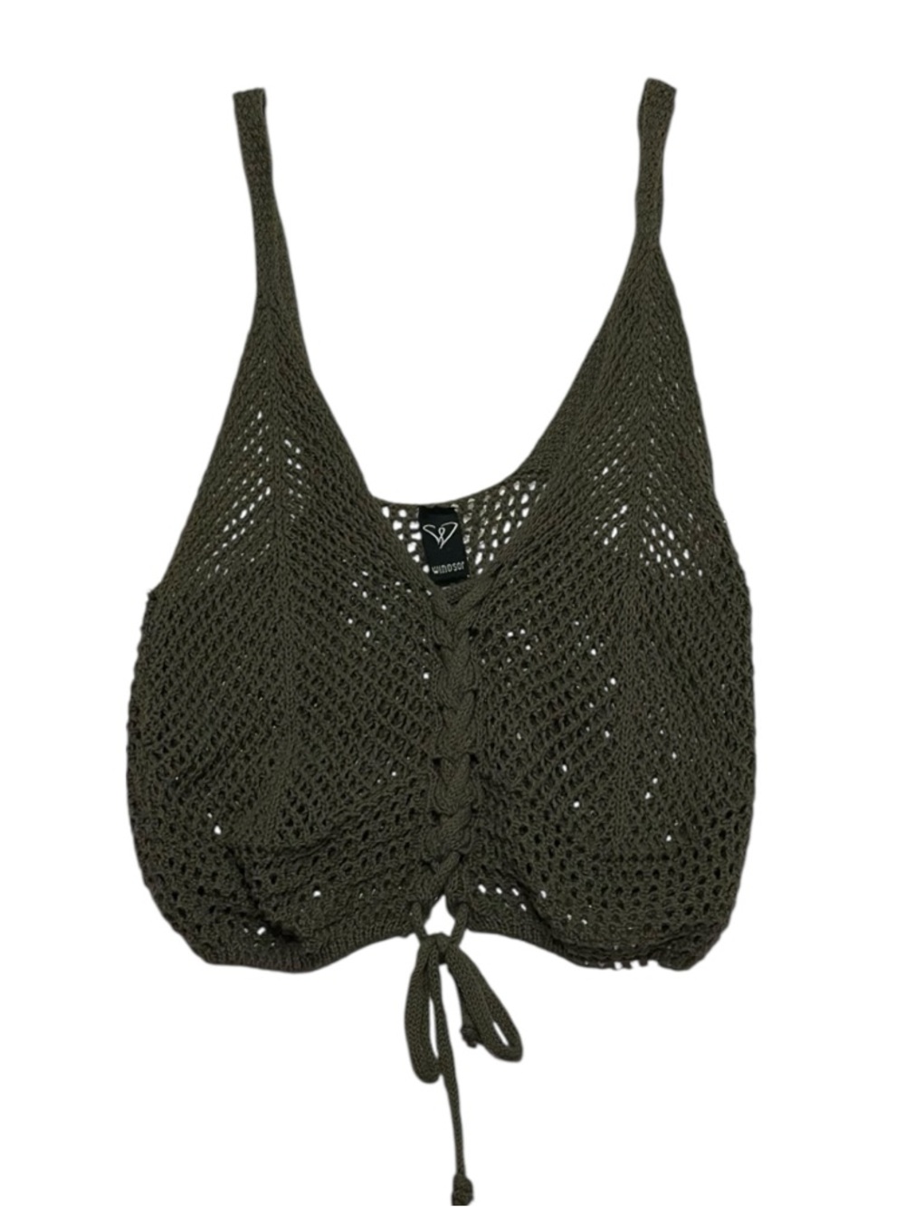 Windsor Olive Green Crochet Tie-Front Camisole